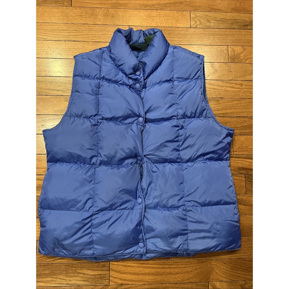 L.L.Bean Women's M Blue Goose Down Puffer Vest 100% Nylon Quilted Snap